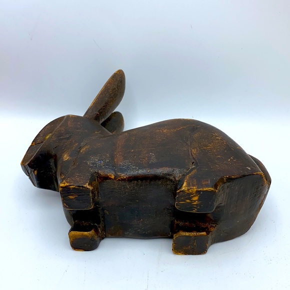 Vintage Handmade Primitive Bunny Rabbit Primitive Rustic Brown Hand Carved Wood - Picture 13 of 13